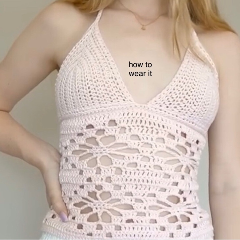 Orange Flower Pattern Crocheted Halter Top #Festi… - image 8